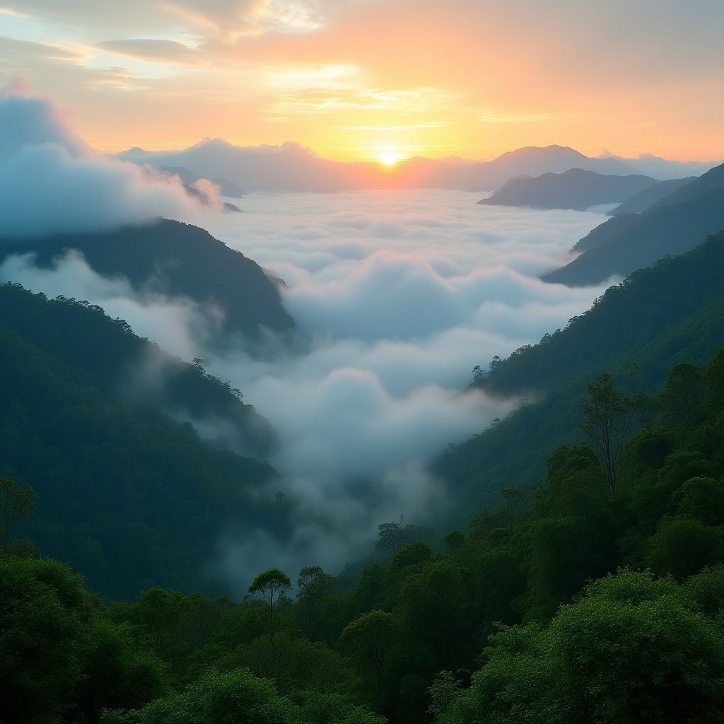 Vista panorámica del valle de Mindo en Ecuador al amanecer