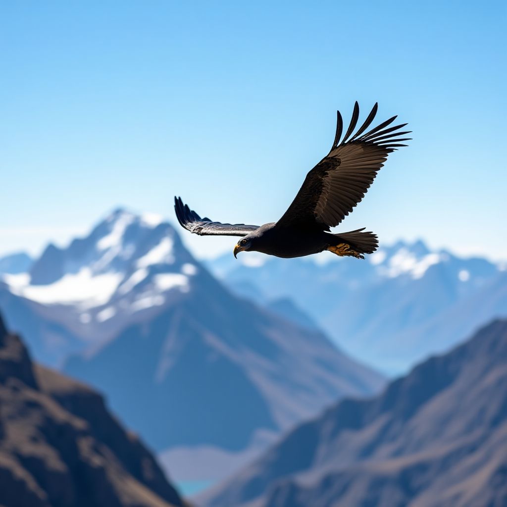 Cóndor Andino sobrevolando los picos de los Andes