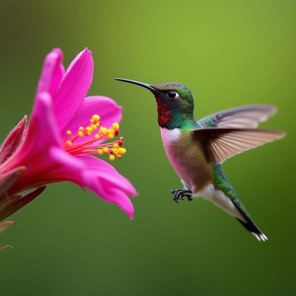 Colibrí Estrellita Ecuatoriana alimentándose de una flor